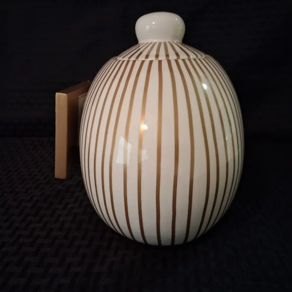 Happy Everything Coton Colors Gold Striped Cookie Jar w/ Frame EUC MINI-JAR-GLD